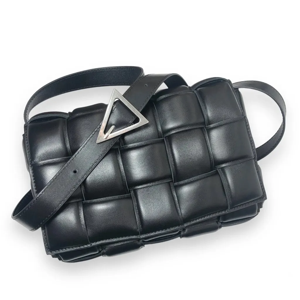 Bottega Veneta Black Padded Leather Cassette Shoulder Bag Black Leather Very good - Front View
