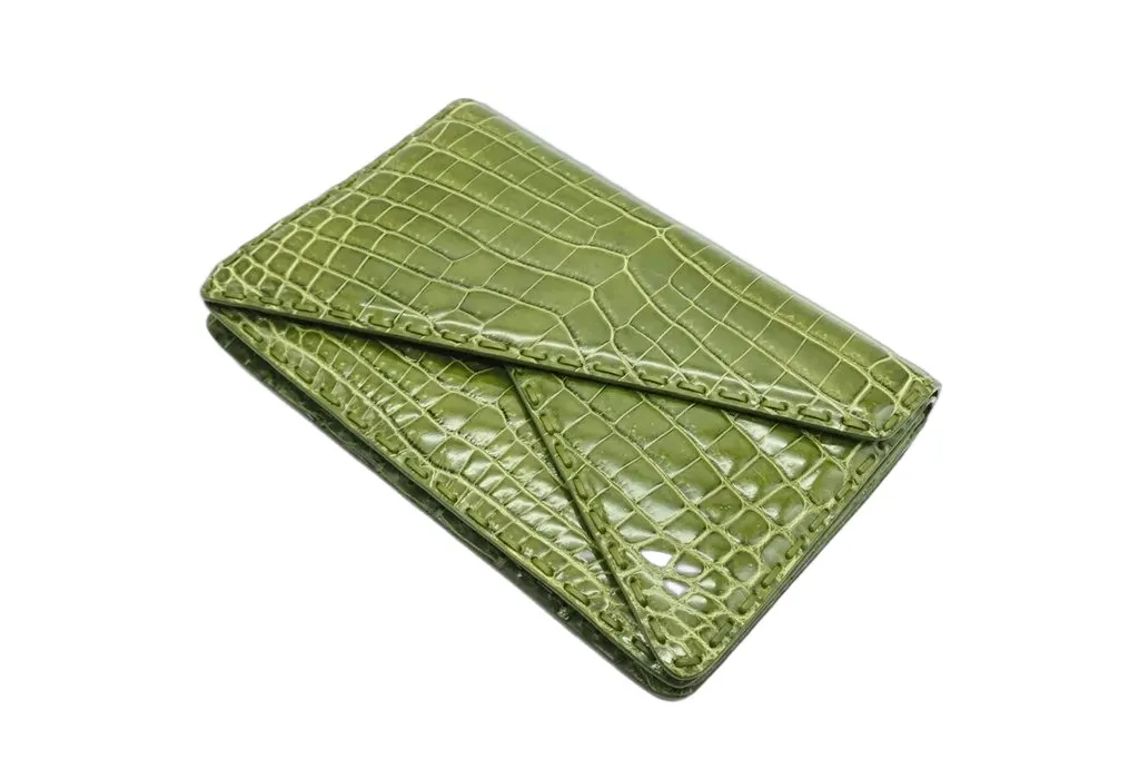 Bottega Veneta Green Crocodile Leather Piano Crisscross Clutch Green Leather Good - Front View