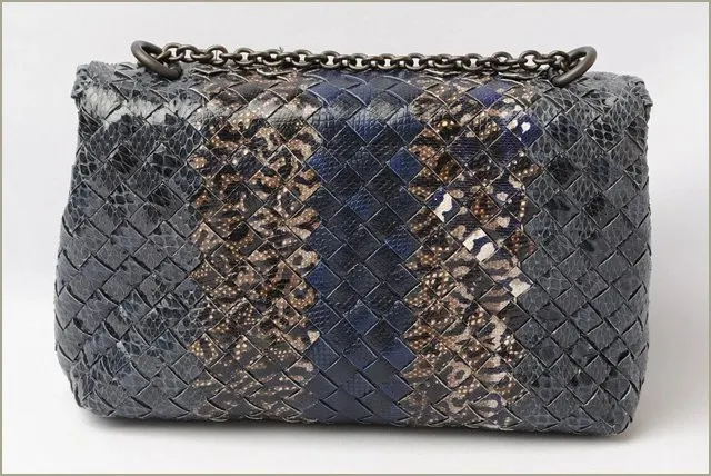 Bottega Veneta Grey/Navy Blue Intrecciato Snakeskin Olimpia Shoulder Bag Grey Leather Very good - Model View