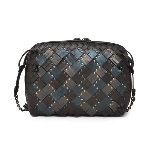 Bottega Veneta Multicolor Nappa Intrecciato Fringe Studded Nodini Crossbody Messenger Bag Brown Leather Very good - Front View