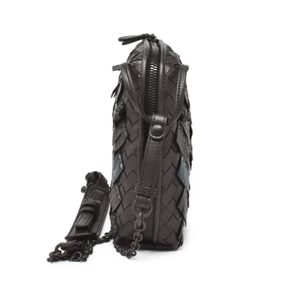 Bottega Veneta Multicolor Nappa Intrecciato Fringe Studded Nodini Crossbody Messenger Bag Brown Leather Very good - Back View