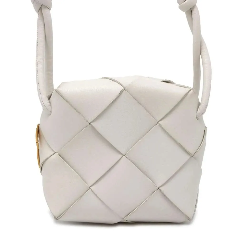 Bottega Veneta White Intreccio Leather Mini Cassette Camera Crossbody Bag White Leather Very good - Front View