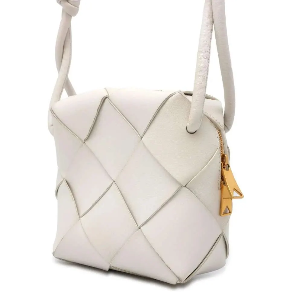 Bottega Veneta White Intreccio Leather Mini Cassette Camera Crossbody Bag White Leather Very good - Back View
