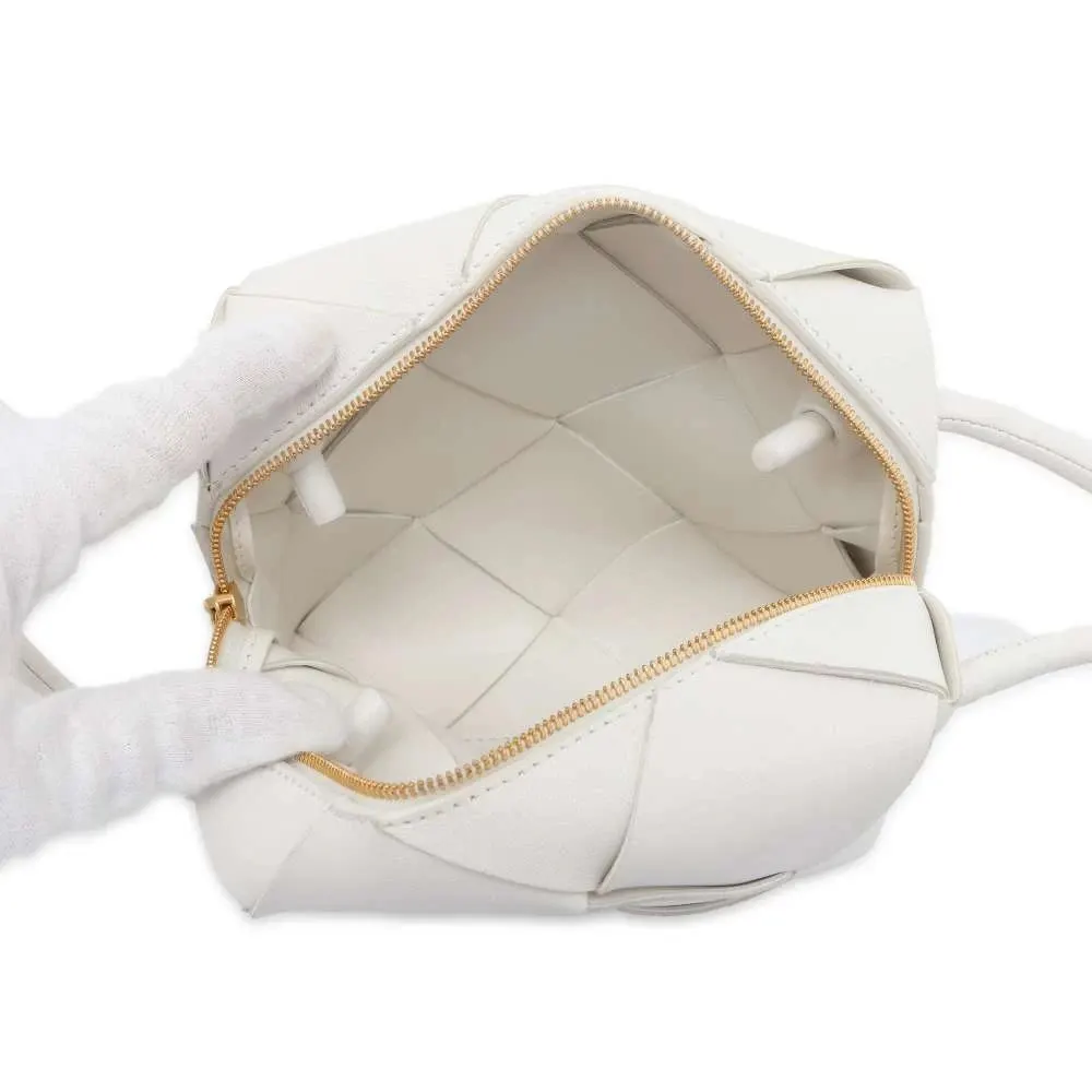 Bottega Veneta White Intreccio Leather Mini Cassette Camera Crossbody Bag White Leather Very good - Box View