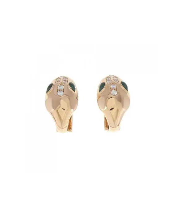 Bvlgari Serpenti Malachite and diamond Earrings In Rose Gold Gold Gold Very good - Front View