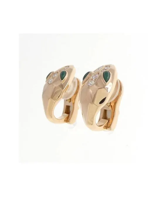 Bvlgari Serpenti Malachite and diamond Earrings In Rose Gold Gold Gold Very good - Back View