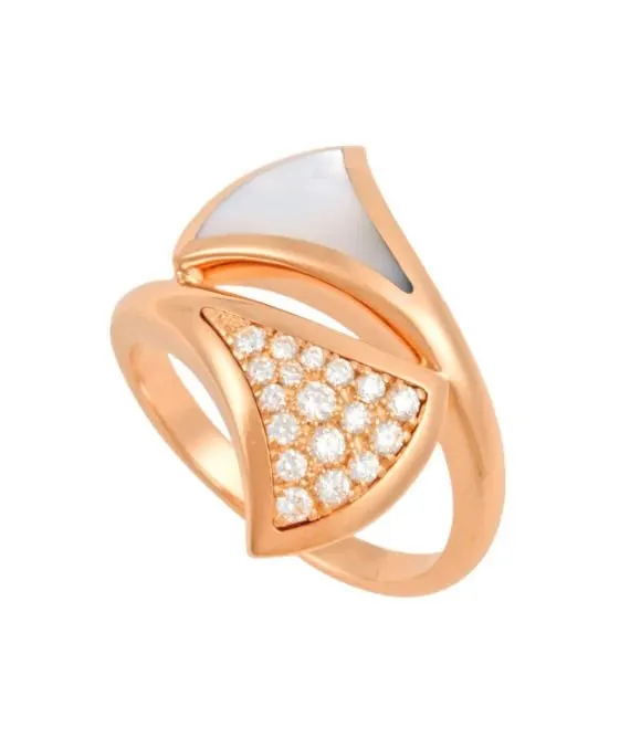Bvlgari Size 12.5 Diva Dream Diamond and Mother-of-Pearl Ring In 18k Rose Gold Gold Gold Very good - Front View