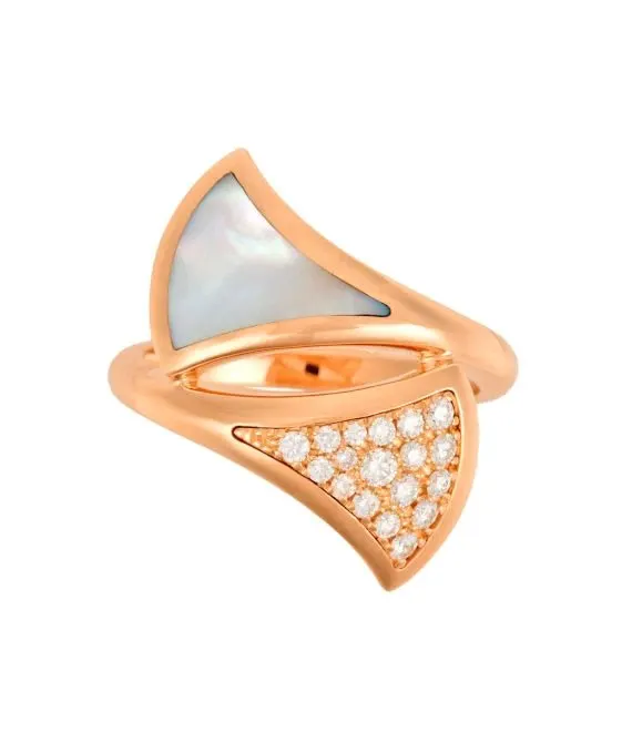 Bvlgari Size 12.5 Diva Dream Diamond and Mother-of-Pearl Ring In 18k Rose Gold Gold Gold Very good - Back View