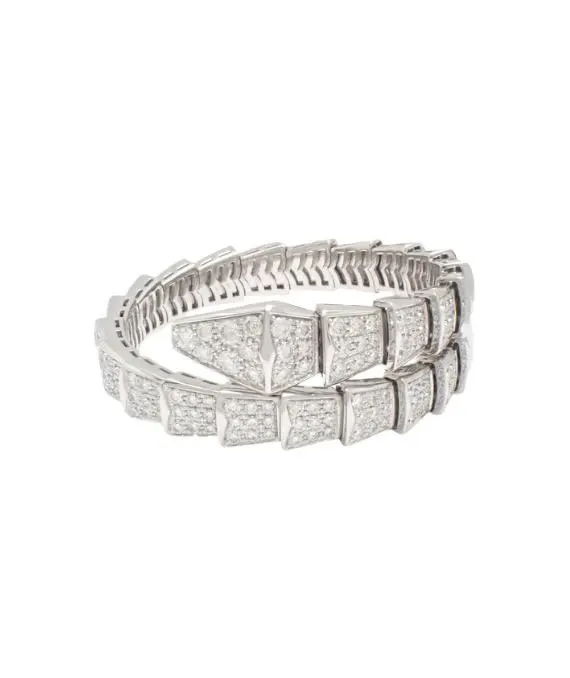 Bvlgari Size 14 Serpenti Viper Diamond Bracelet In 18k White Gold White Gold Very good - Front View