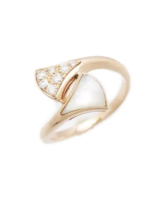 Bvlgari Size 9 Diva Dream Diamond and Mother-of-Pearl Ring In 18k Rose Gold Gold Gold Very good - Front View
