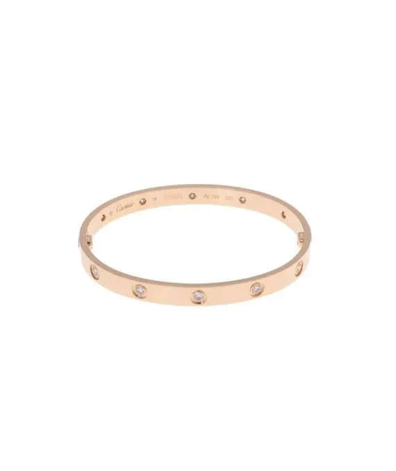 Cartier Diamond Encrusted Size 18 Love Bracelet in 18k Yellow Gold Yellow Gold Very good - Front View