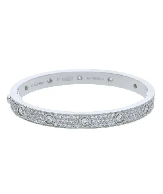 Cartier Size 17 Diamond Paved Love Bracelet in 18k White Gold White Gold Very good - Front View