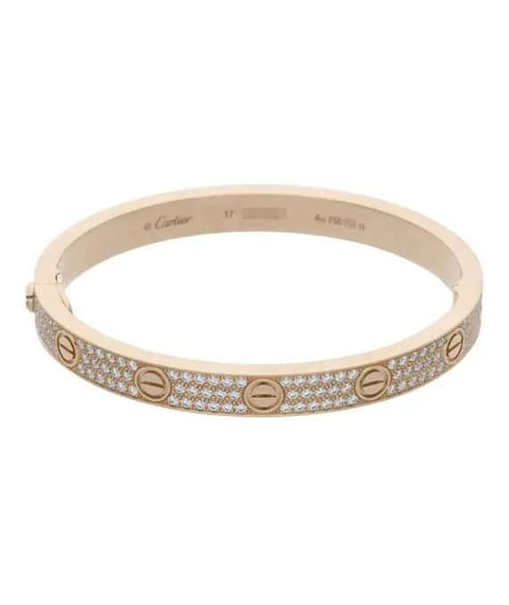 Cartier Size 17 Rose Gold Love Bracelet with Pave Diamonds K18PG Gold Gold Good - Front View