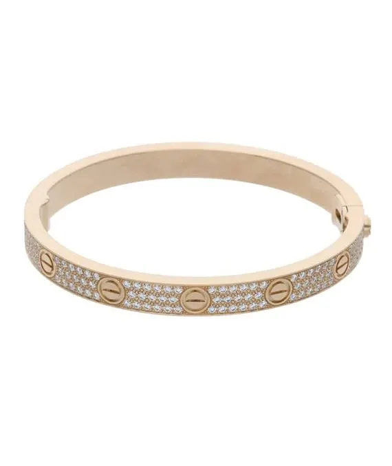 Cartier Size 17 Rose Gold Love Bracelet with Pave Diamonds K18PG Gold Gold Good - Back View