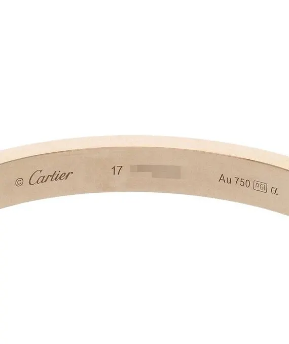 Cartier Size 17 Rose Gold Love Bracelet with Pave Diamonds K18PG Gold Gold Good - Inside View