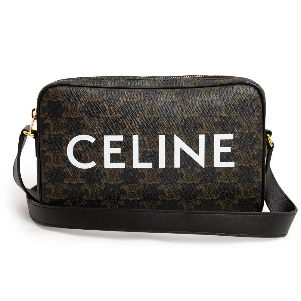 Celine Black Brown Medium Messenger Bag in Triomphe Canvas and Calfskin Leather Brown Canvas Never worn - Front View