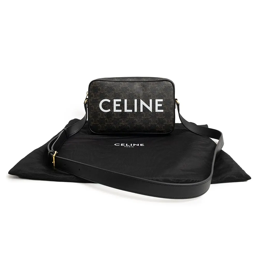 Celine Black Brown Medium Messenger Bag in Triomphe Canvas and Calfskin Leather Brown Canvas Never worn - Back View