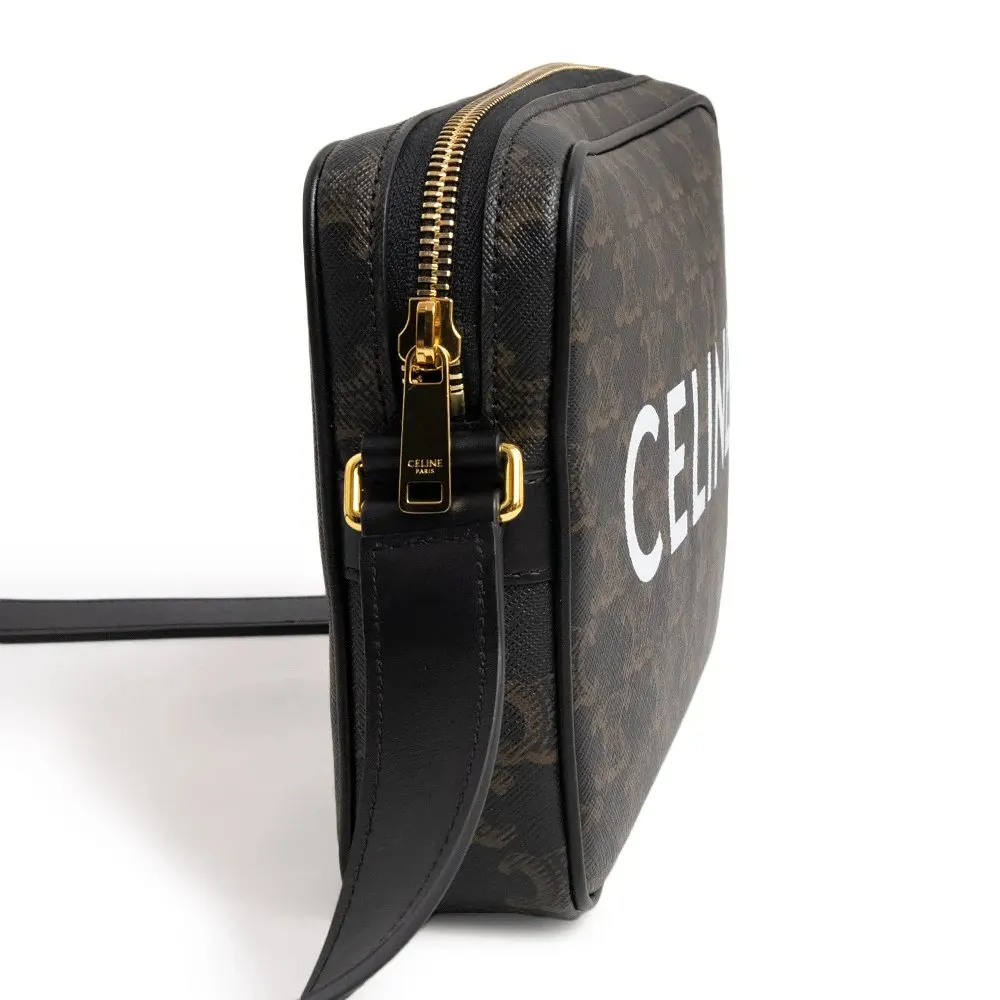 Celine Black Brown Medium Messenger Bag in Triomphe Canvas and Calfskin Leather Brown Canvas Never worn - Model View
