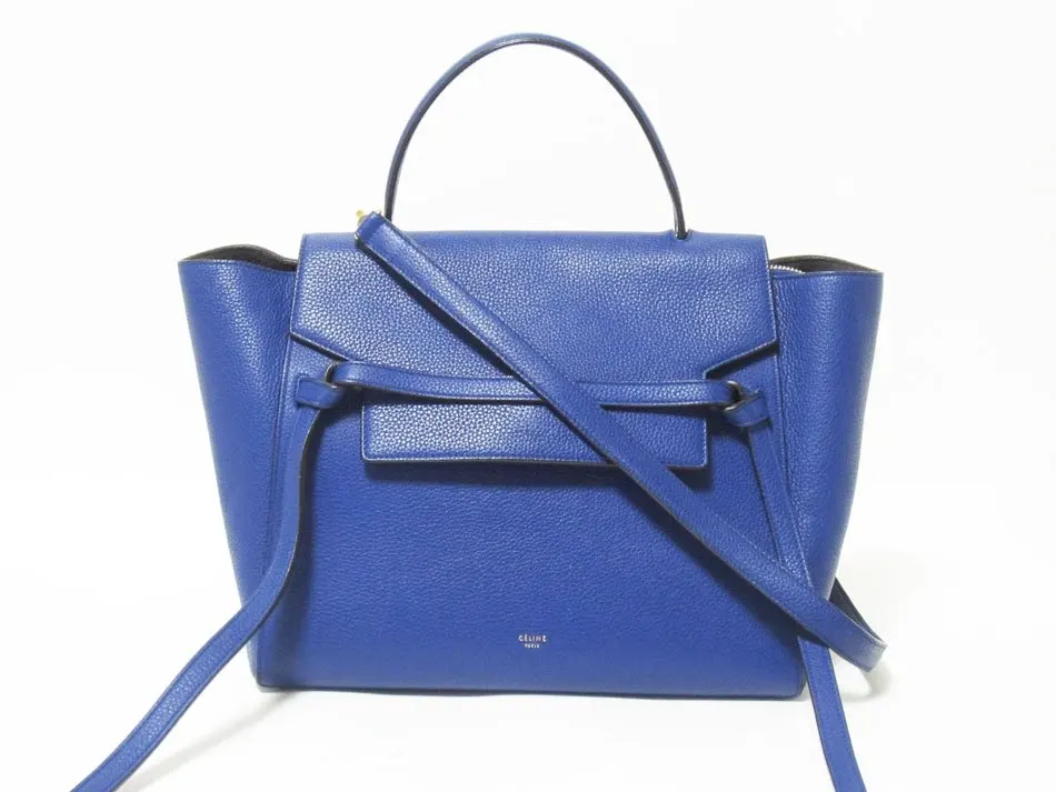 Celine Blue Leather Mini Belt Top Handle Bag Blue Leather Very good - Front View
