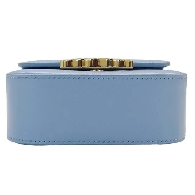 Celine Mini Triomphe Shiny Calfskin Celeste Light Blue Shoulder Bag Blue Leather Good - Model View