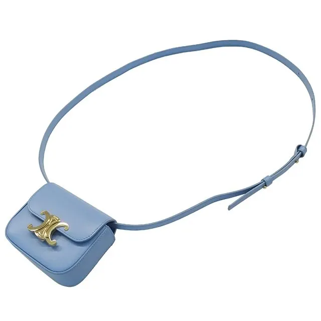 Celine Mini Triomphe Shiny Calfskin Celeste Light Blue Shoulder Bag Blue Leather Good - Box View