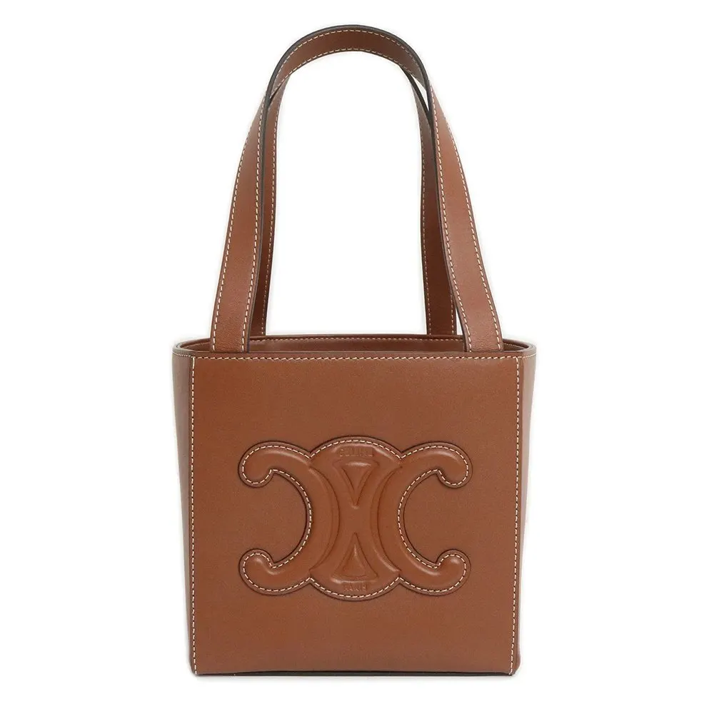 Celine Tan Brown Calfskin Leather Triomphe Cube Handbag with Pouch Brown Leather Very good - Front View
