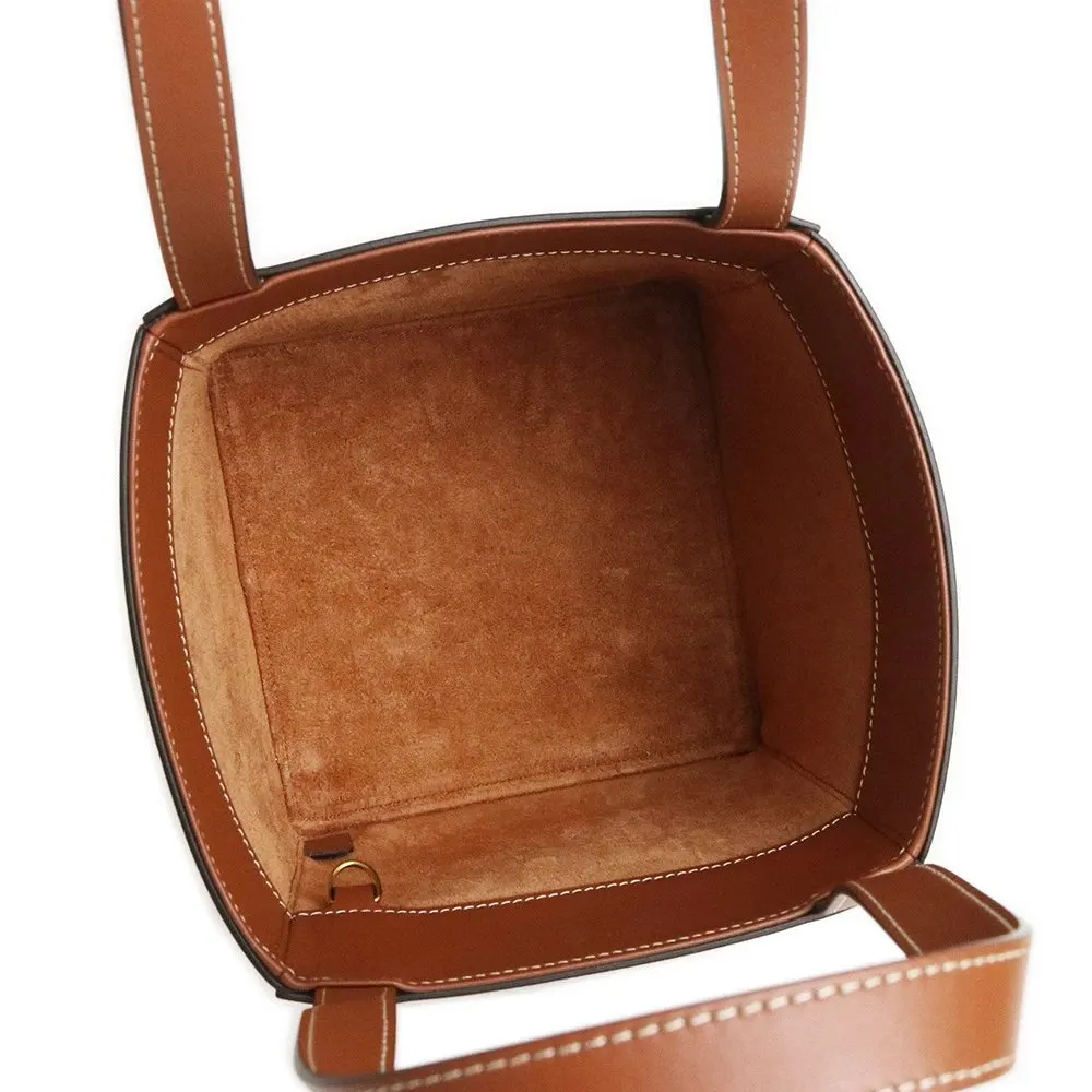 Celine Tan Brown Calfskin Leather Triomphe Cube Handbag with Pouch Brown Leather Very good - Back View