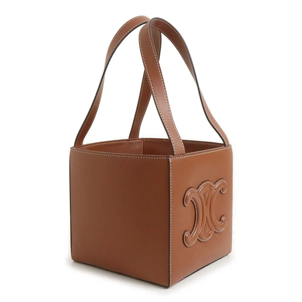 Celine Tan Brown Calfskin Leather Triomphe Cube Handbag with Pouch Brown Leather Very good - Inside View