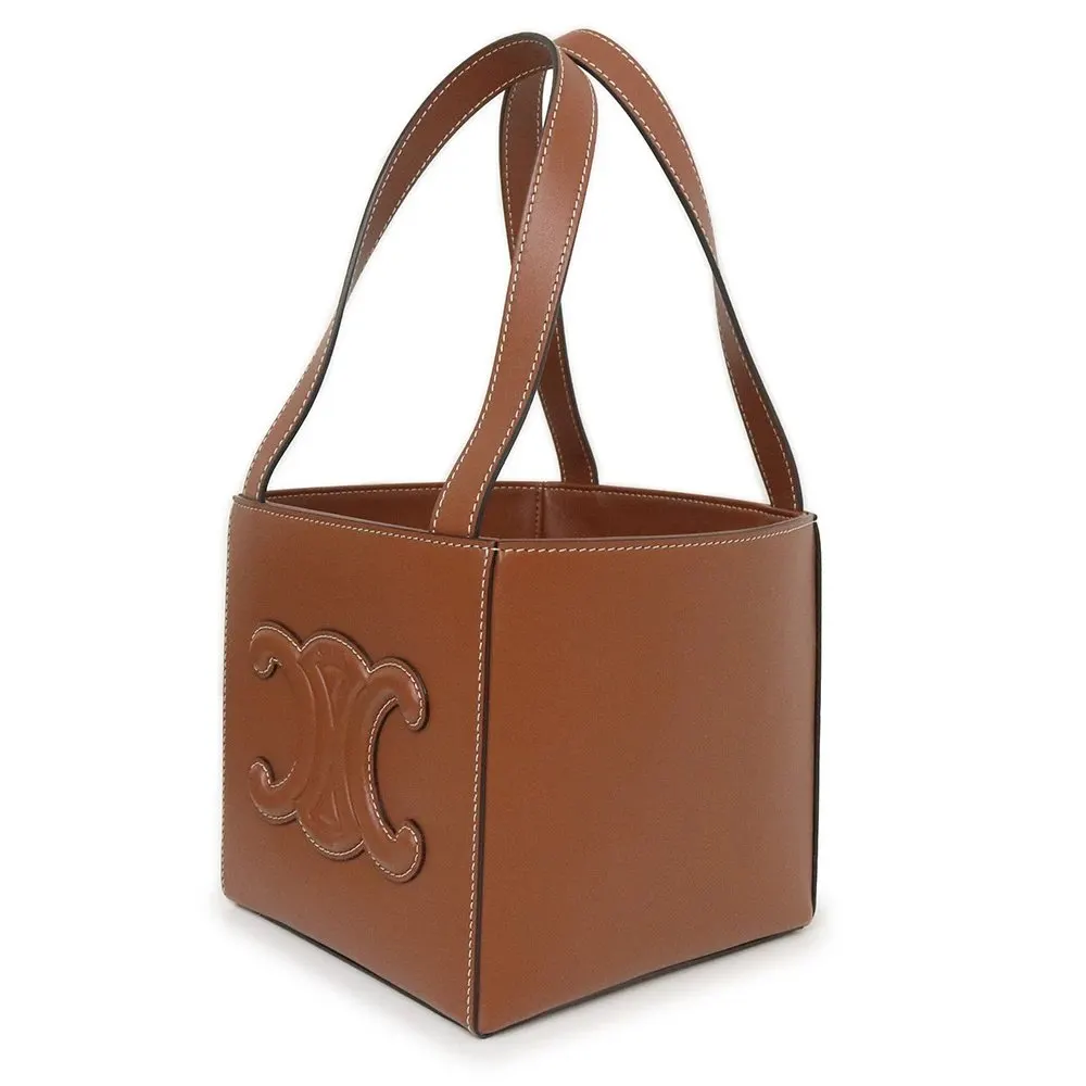 Celine Tan Brown Calfskin Leather Triomphe Cube Handbag with Pouch Brown Leather Very good - Model View