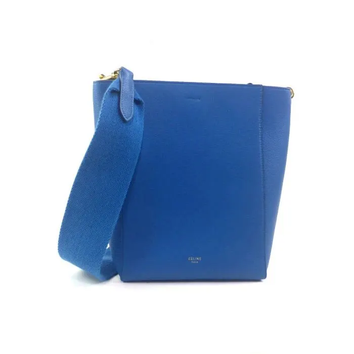 Celine Teel Blue Leather Small Sangle Bucket Bag Blue Leather Very good - Front View