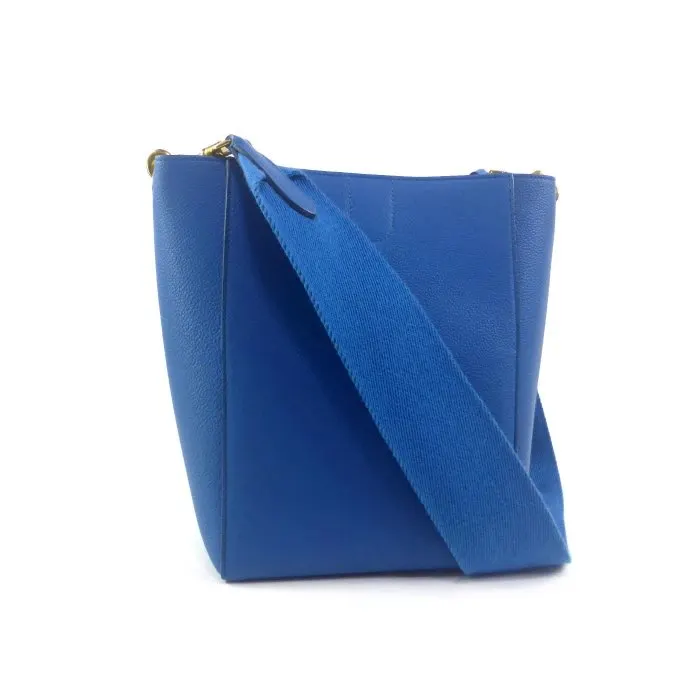 Celine Teel Blue Leather Small Sangle Bucket Bag Blue Leather Very good - Back View