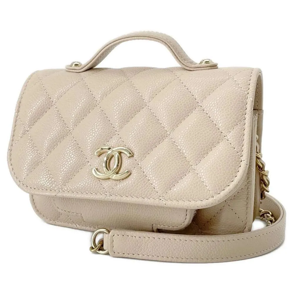 Chanel Beige Caviar Leather Business Affinity Flap Bag Beige Leather Very good - Front View