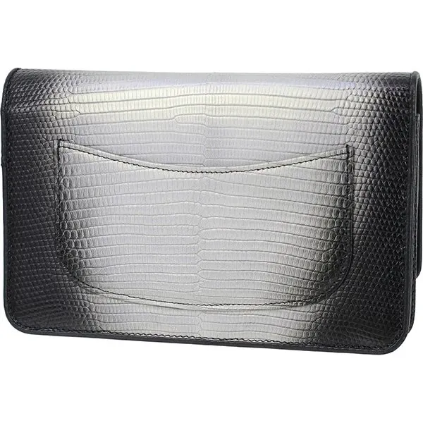 Chanel Black and Silver Lizard Skin Wallet On Chain Bag Silver Leather Very good - Back View