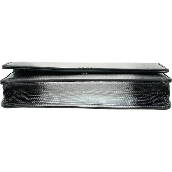 Chanel Black and Silver Lizard Skin Wallet On Chain Bag Silver Leather Very good - Box View