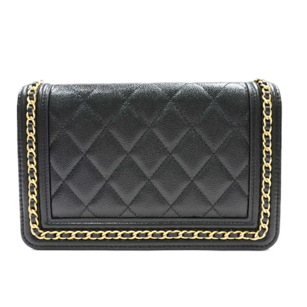 Chanel Black Caviar Leather Chain Shoulder Bag Black Leather Never worn - Back View