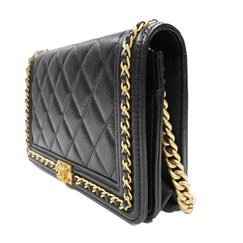 Chanel Black Caviar Leather Chain Shoulder Bag Black Leather Never worn - Inside View