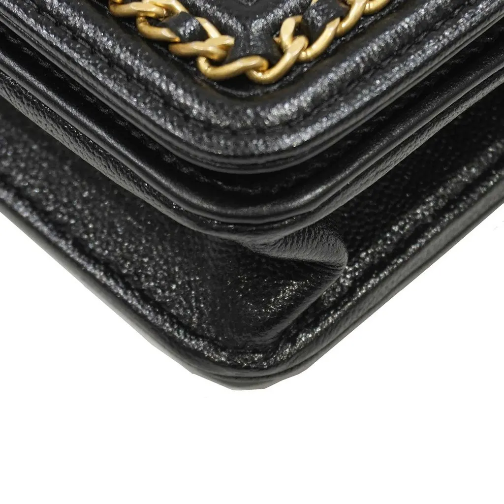Chanel Black Caviar Leather Chain Shoulder Bag Black Leather Never worn - Box View