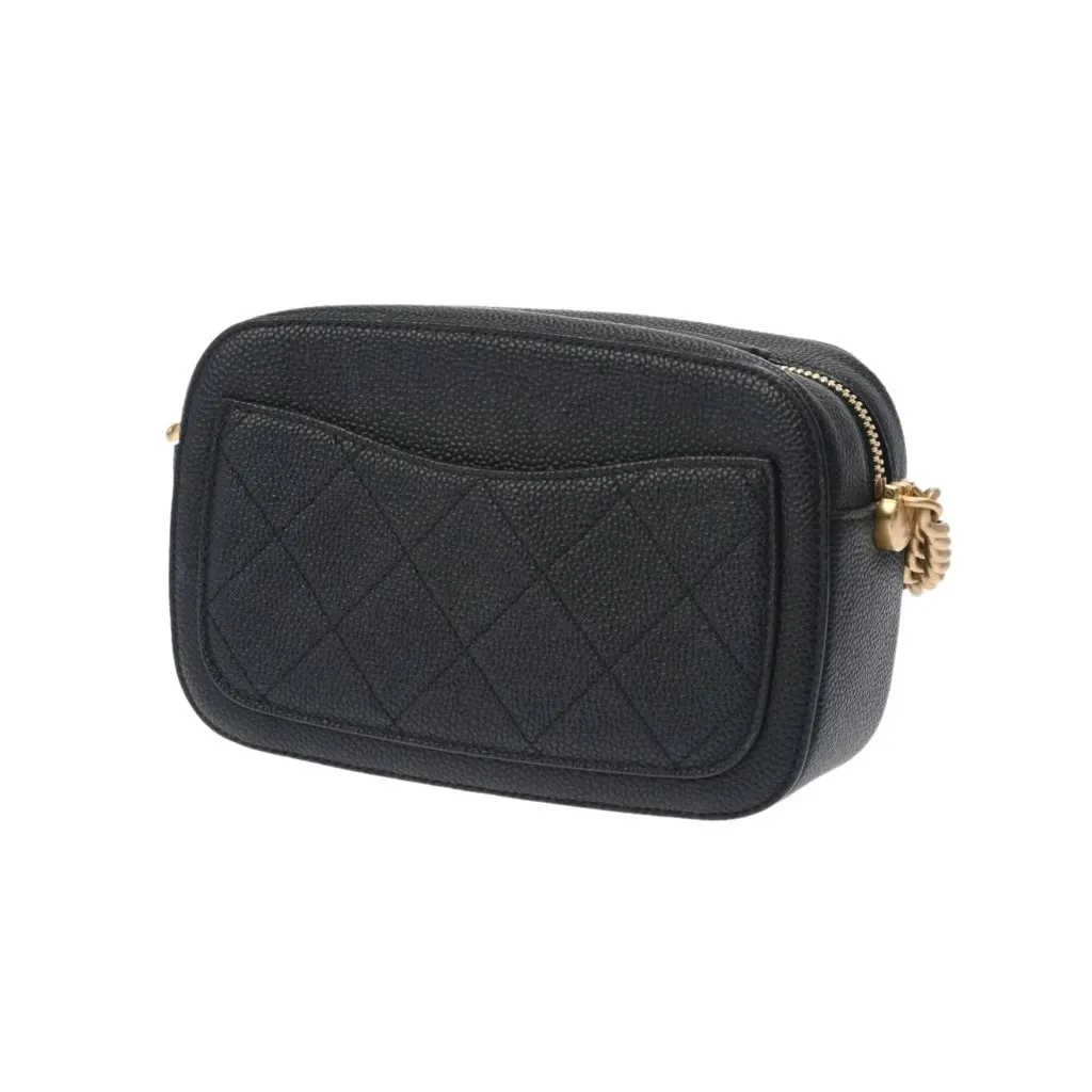 Chanel Black Caviar Leather Chain Shoulder Bag Black Leather Very good - Back View
