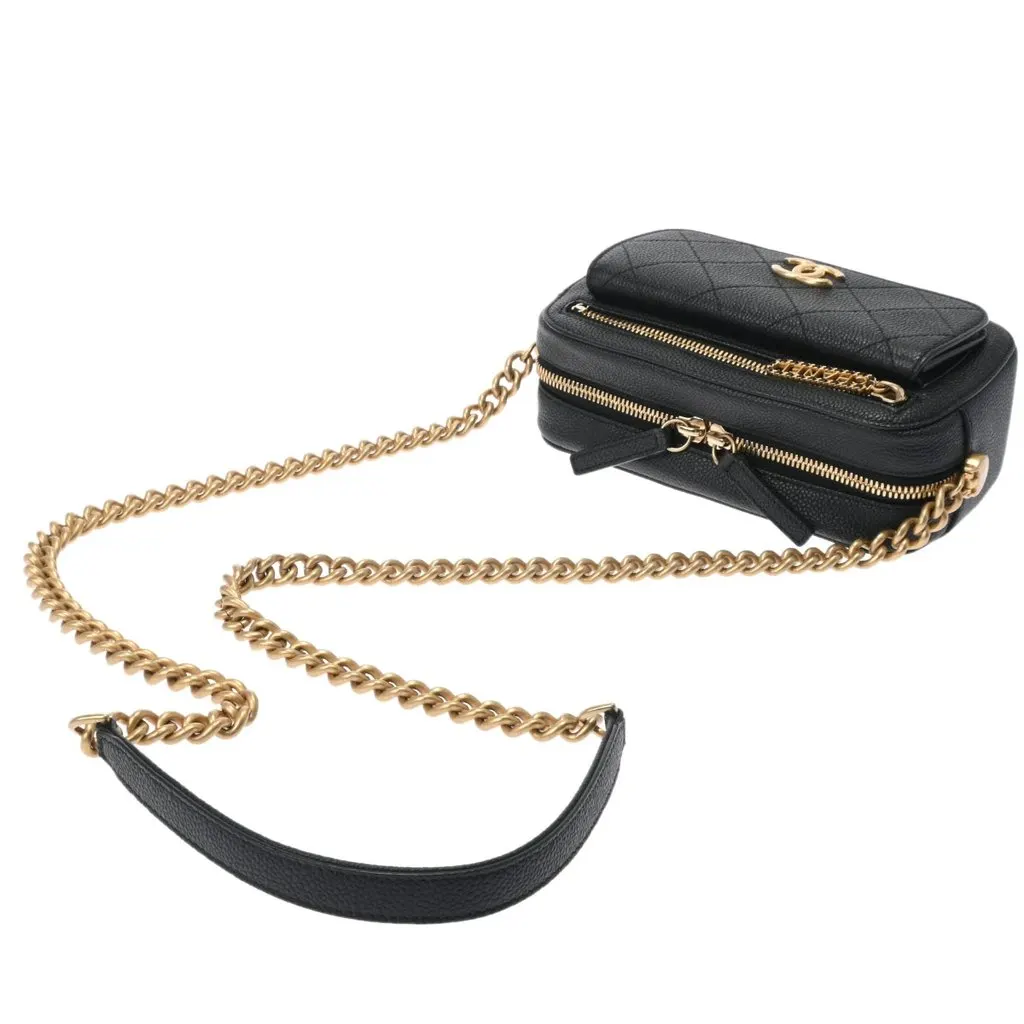 Chanel Black Caviar Leather Chain Shoulder Bag Black Leather Very good - Inside View
