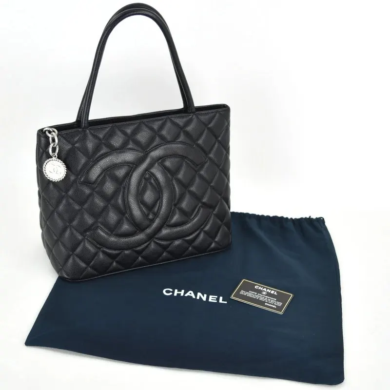 Chanel Black Caviar Medallion Tote Bag Black Leather Very good - Model View