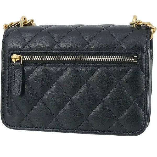 Chanel Black Lambskin Leather Mini 23s Camellia Crush Wallet on Chain Bag Black Leather Very good - Back View