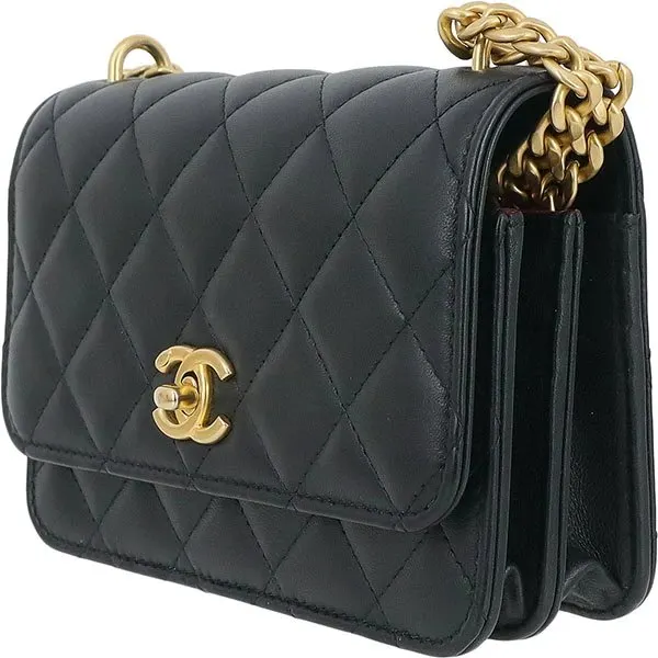 Chanel Black Lambskin Leather Mini 23s Camellia Crush Wallet on Chain Bag Black Leather Very good - Inside View