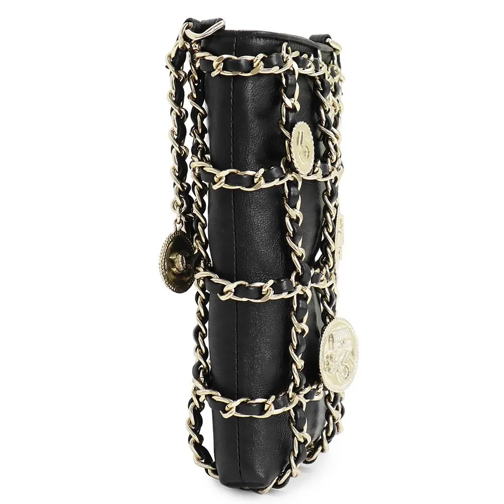 Chanel Black Lambskin Leather Phone Case Coin Shoulder Bag Black Leather Very good - Inside View