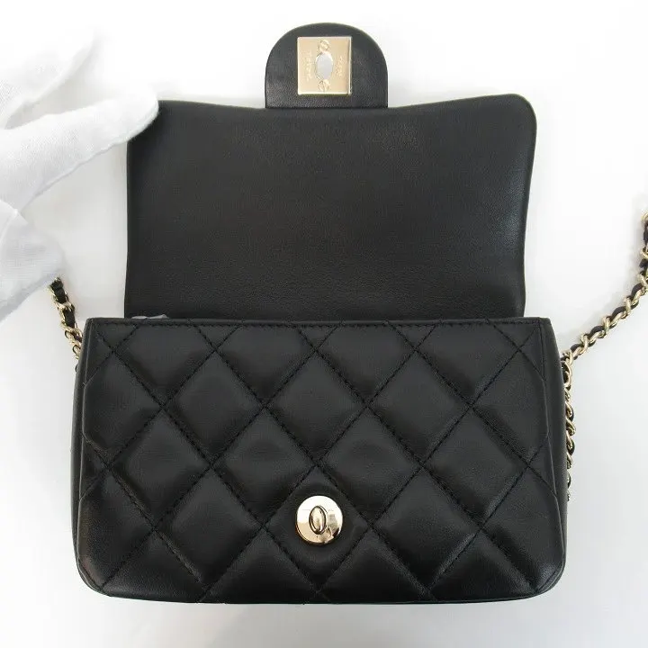 Chanel Black Lambskin Quilted Mini My Precious Pearls Chain Shoulder Bag Black Leather Very good - Inside View