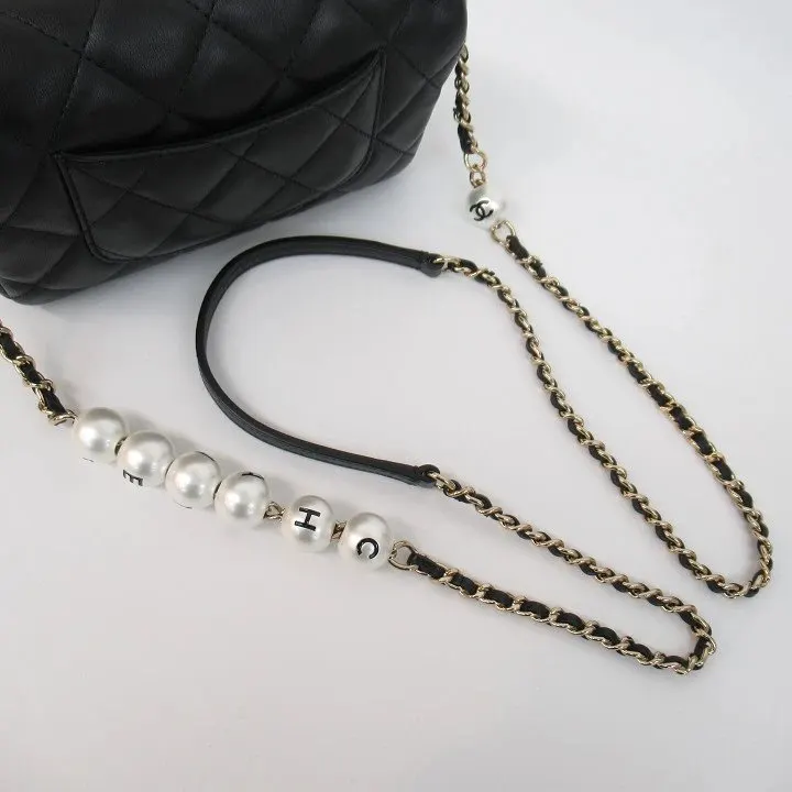 Chanel Black Lambskin Quilted Mini My Precious Pearls Chain Shoulder Bag Black Leather Very good - Box View