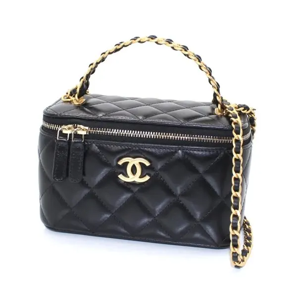 Chanel Black Matlasse Coco Lambskin Leather Vanity Bag Black Leather Never worn - Front View