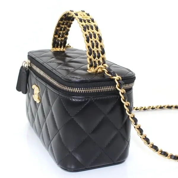 Chanel Black Matlasse Coco Lambskin Leather Vanity Bag Black Leather Never worn - Back View