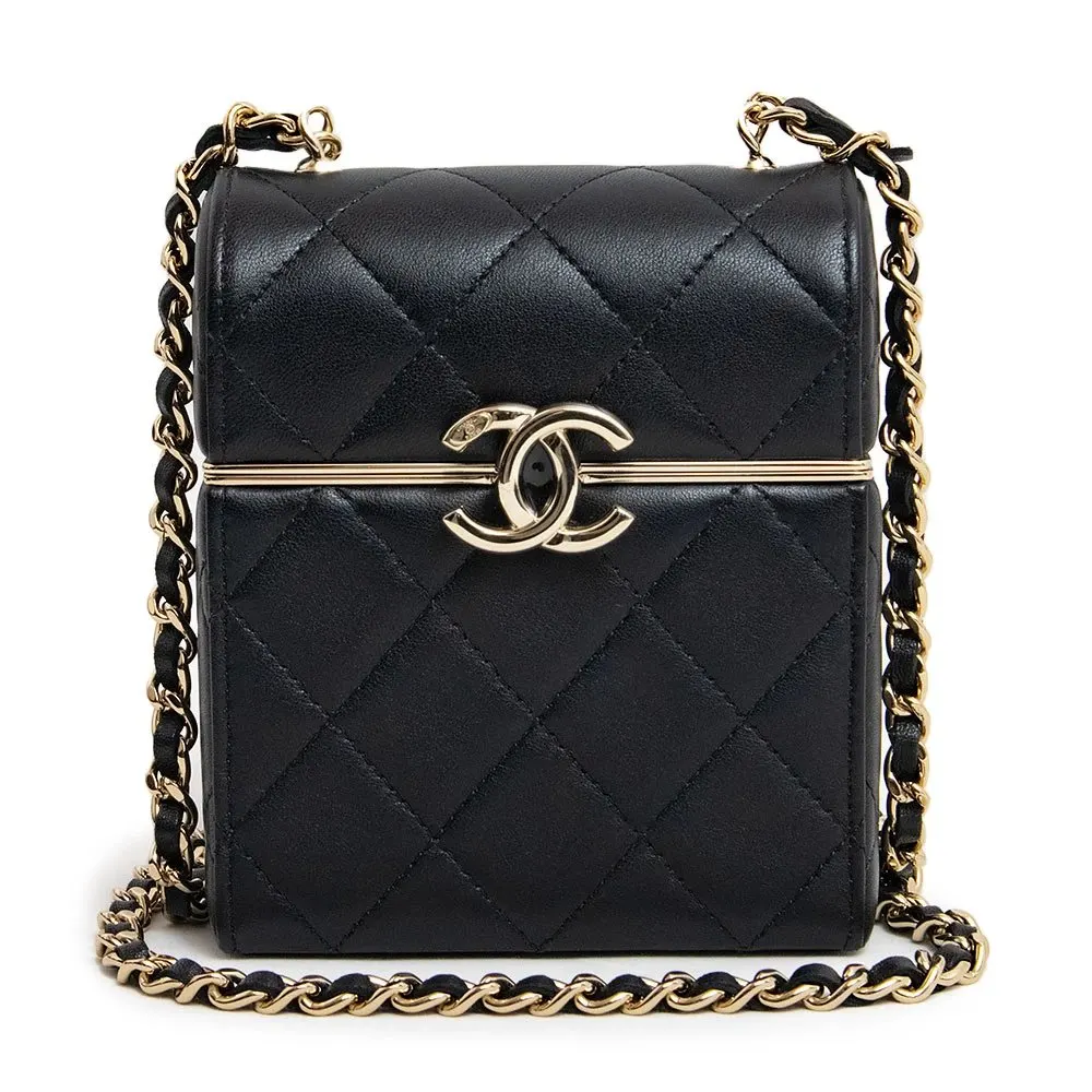 Chanel Black Quilted Lambskin Box Chain Vanity Shoulder Bag Black Leather Never worn - Front View