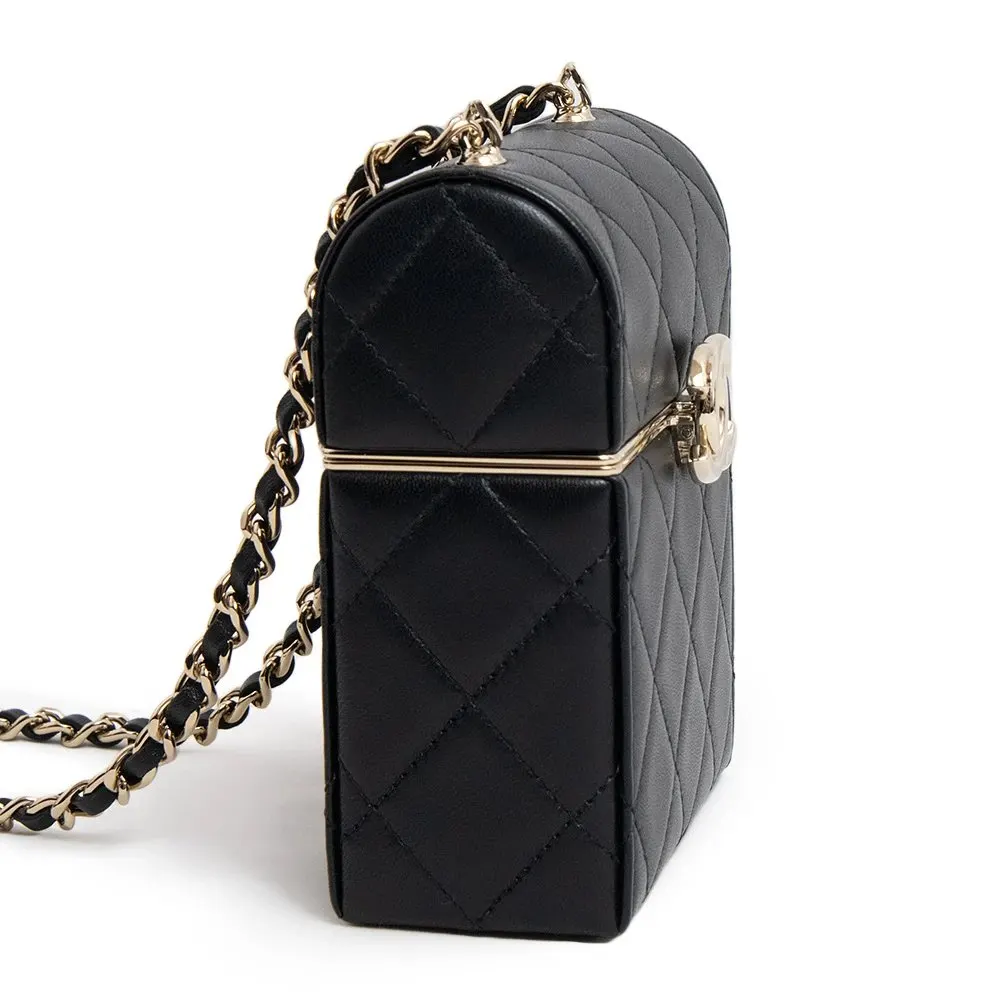 Chanel Black Quilted Lambskin Box Chain Vanity Shoulder Bag Black Leather Never worn - Inside View