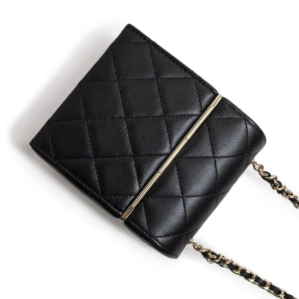 Chanel Black Quilted Lambskin Box Chain Vanity Shoulder Bag Black Leather Never worn - Box View